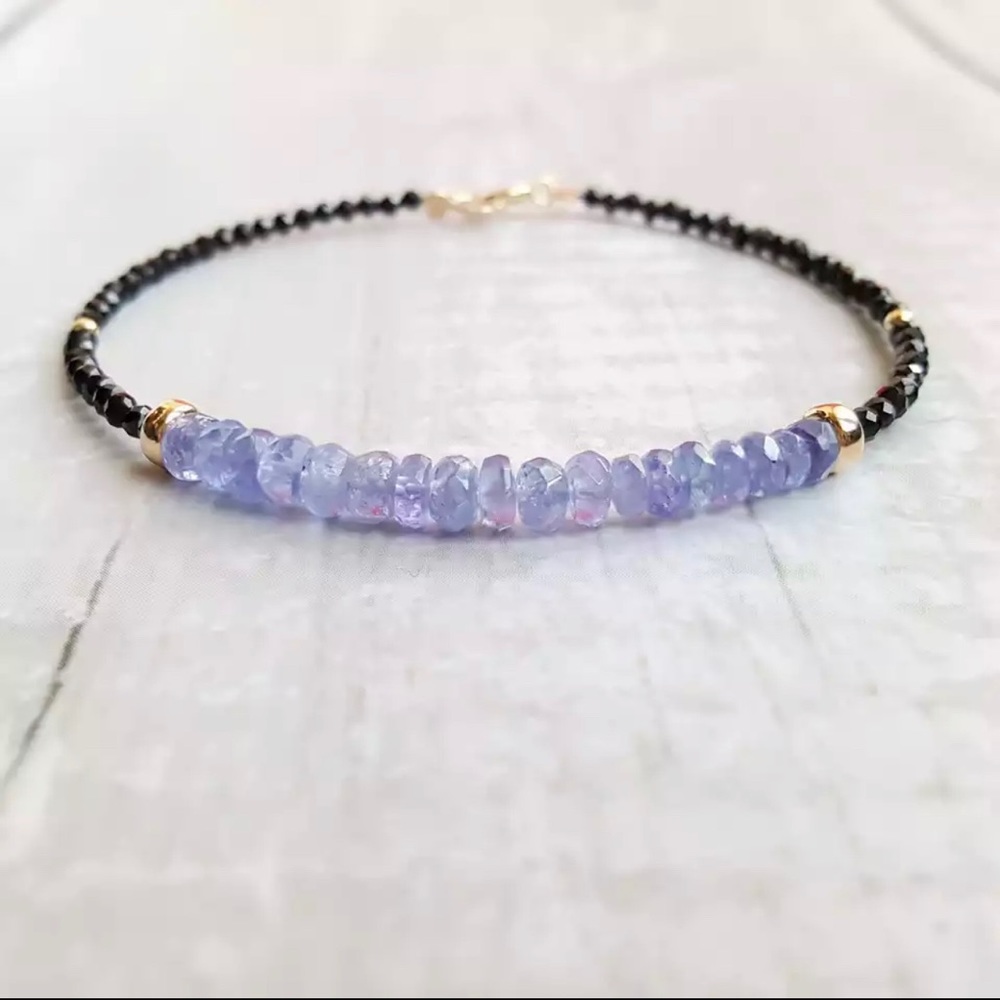 14k Tanzanite Spinel Gemstone Gold Beaded Bracelet